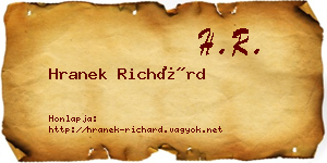 Hranek Richárd névjegykártya